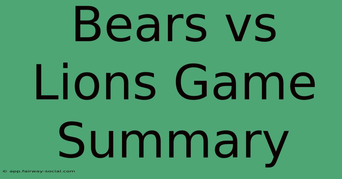 Bears Vs Lions Game Summary