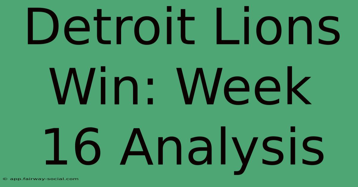 Detroit Lions Win: Week 16 Analysis