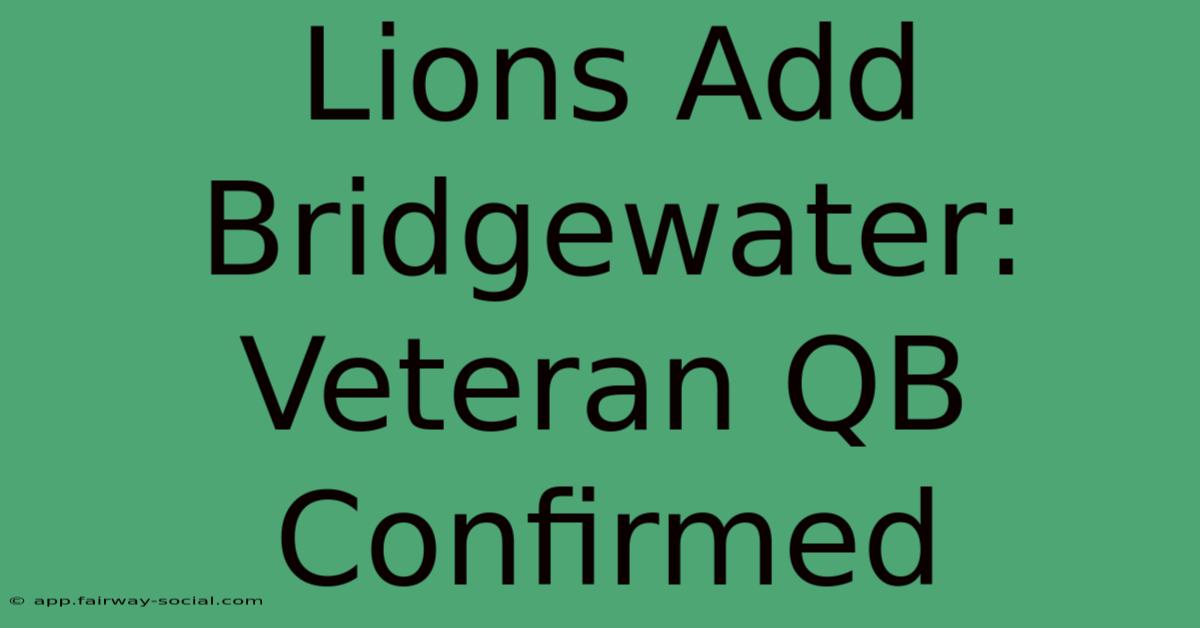 Lions Add Bridgewater: Veteran QB Confirmed